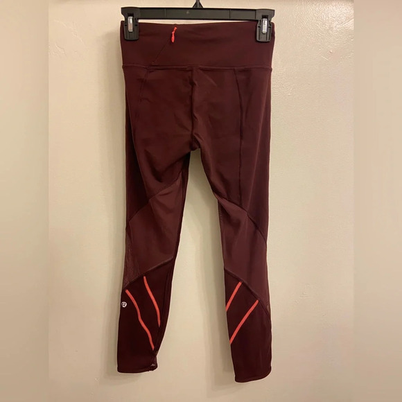 Lululemon All Meshed Up Leggings Maroon & Orange Size 2 - Picture 1 of 5